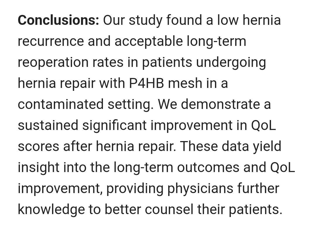 buff.ly/3JBn9VR Outcomes and #QoL after Resorbable Synthetic #VHR in contaminated fields.

#HerniaSurgery #IncisionalHernia #cAWR #HerniaMesh