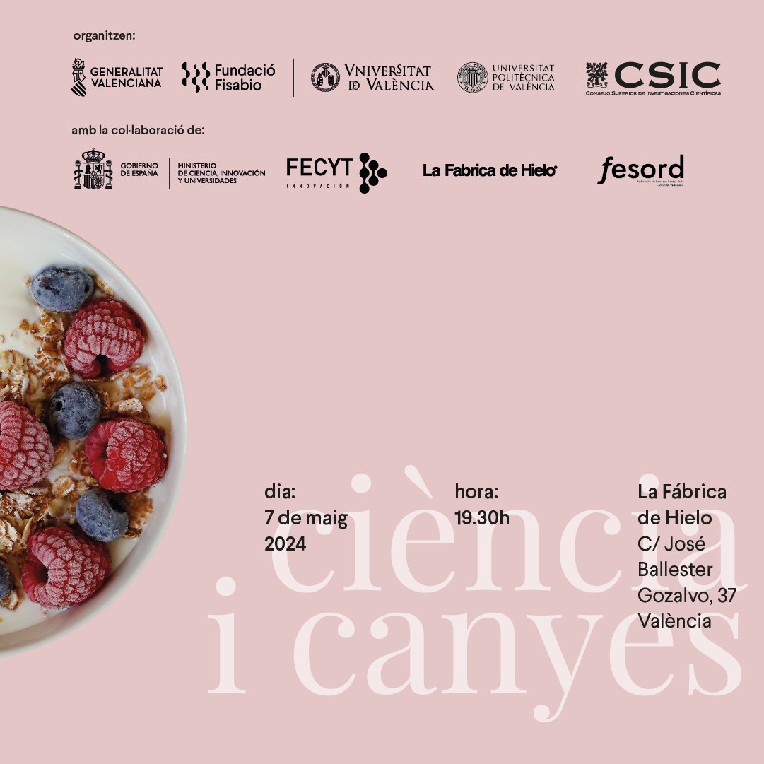 🟧 Nova Sessió de #CiénciaiCanyes accessible en #LS. 🗓️ Dimarts 7 de maig a les ⏰ 19.30 hores a 📍La Fàbrica de Gel. 🗣️ Participarà personal de l'Institut Universitari de Biotecnologia i Biomedicina de la Universitat de València i #GVAFisabio.