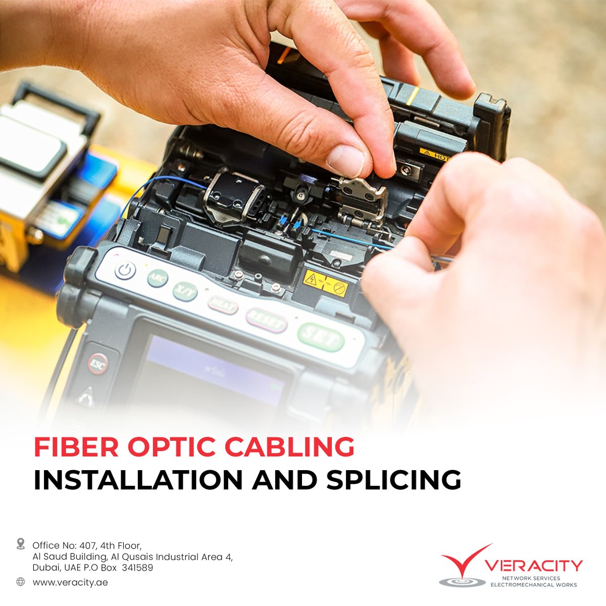 VeracityLLC's tweet image. Fiber optic cabling  installation and splicing 

#specialized #system #intergrators #ELV #contractor #construction #securitysystem #ICT #AVSystem #electromechanical #engineering #electrical #electronics #uae #design #power #robotics #engineer #publicvenues #defense #government