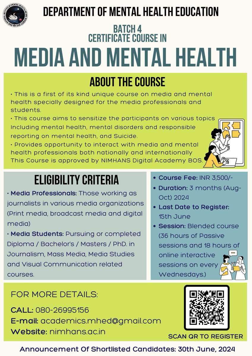 🎓Unlock New Opportunities in Media & Mental Health! Join the online certificate course (BATCH-4) by Dept. of Mental Health Education & learn about responsible reporting from experts in the field. Get an NDA-BOS-approved certificate! Register by June 15: bit.ly/4aVq47P
