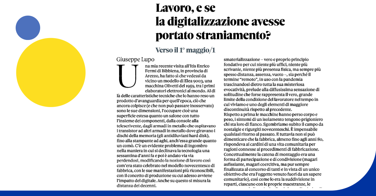 Conta il prodotto finito e non l'umanità. 🗞️' #lavoro e se la #digitalizzazione avesse portato straniamento?' su @sole24ore @InnovazioneGov @SGInnovazione @giulicast @IAIonline @GPGualaccini @supermik14 @ScuolaSantAnna @RobRe62 @giraldo_ale