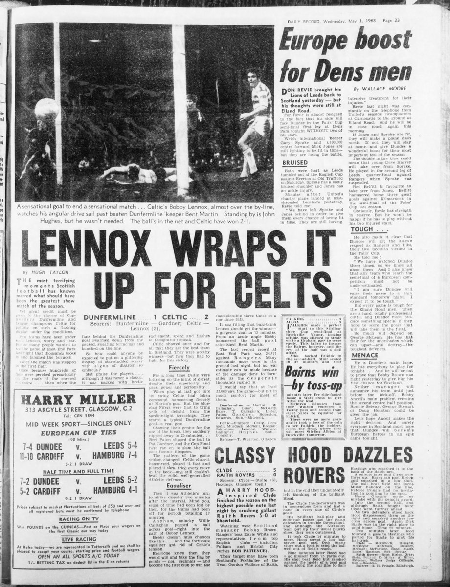 OTD in Celtic history: 1968-Celtic make it 3IAR w/a 2-1 win over Dunfermline before 28,000 at East End Park. Celtic had effectively won the title when Rangers choked a few days earlier v Aberdeen.

Bobby Lennox with both goals.

Table before & after the final round.