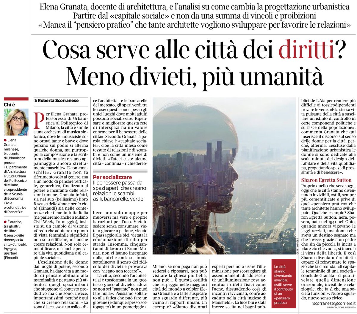 A cosa serve la #città? A facilitare le relazioni e, quindi, va guardata (e pensata) nelle zone d'accesso agli asili, negli spazi versi tra le case, tra le bancarelle di un mercato,... Su un libro di @GranataElena intervistata da @MadameSwann