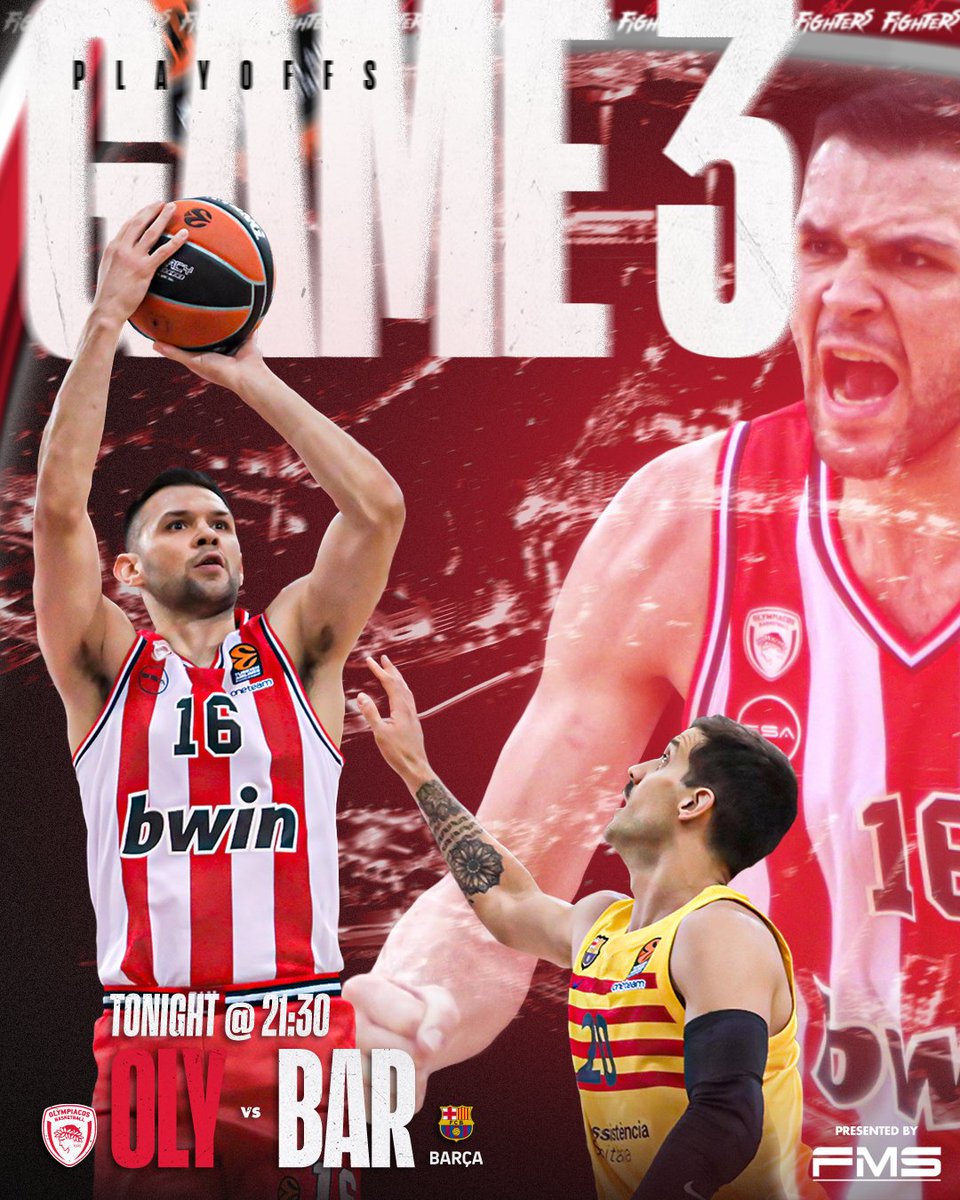Gameday! 🏀🔴⚪

🆚 @fcbbasket
🕒 21:30 🇬🇷
🏆 @euroleague / Game 3
📌 #ThisIsPiraeus
📺 Novasports Prime
🎫 Sold Out

#OlympiacosBC #WeAreOlympiacos #TogetherWeFight