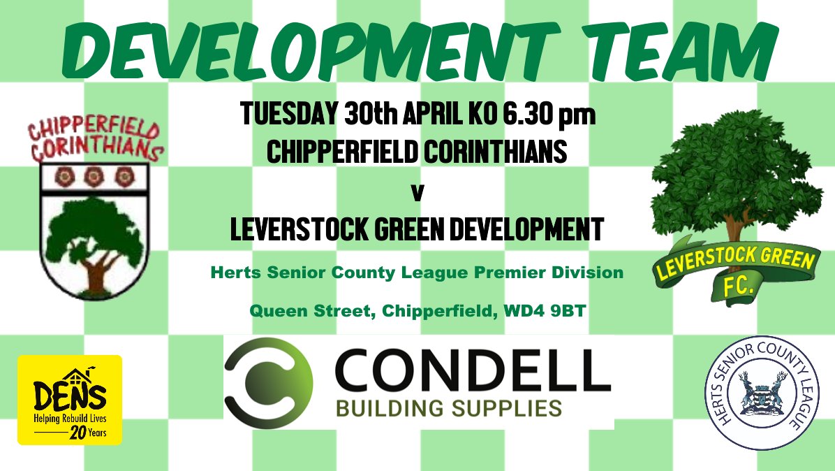 🌳⚽️ DEV TEAM ⚽️🌳 The Development Team are in action tonight in the @hscfl Premier Division. KO against @ChipCorinthians is 6.30 pm at Queen Street. @CondellLtd