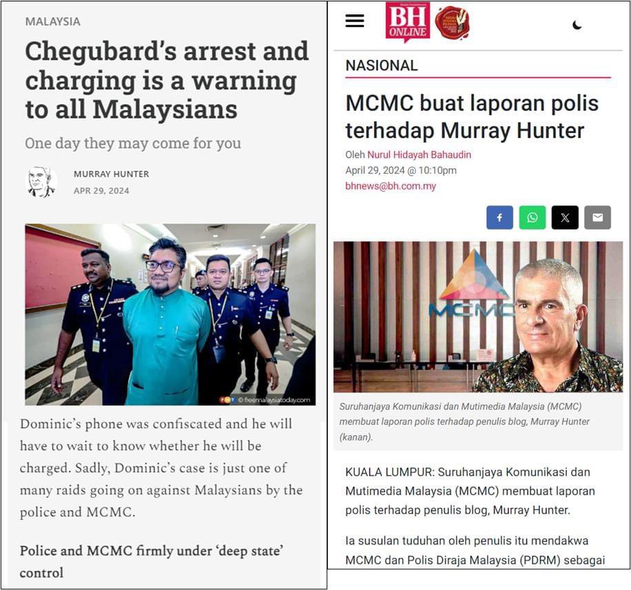 Blogger Murray Hunter kritik penahanan dan pendakwaan terhadap CheguBard sebagai satu serangan terhadap kebebasan bersuara. Lalu dia tuduh MCMC dan PDRM telah dipengaruhi kepentingan politik kerajaan Madani. MCMC nafi tuduhan Murray Hunter dan seterusnya lapor polis bahawa…