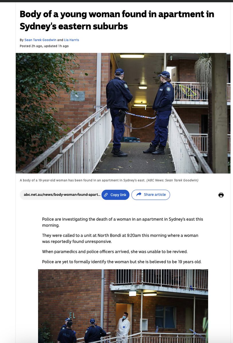 The body of a young woman has been found in a unit in North Bondi, NSW. A 32 year old man believed to be the woman's partner is helping police with their inquiries. He was out on an outstanding arrest warrant She becomes the 32nd or 33rd woman killed in Australia in 4 months.