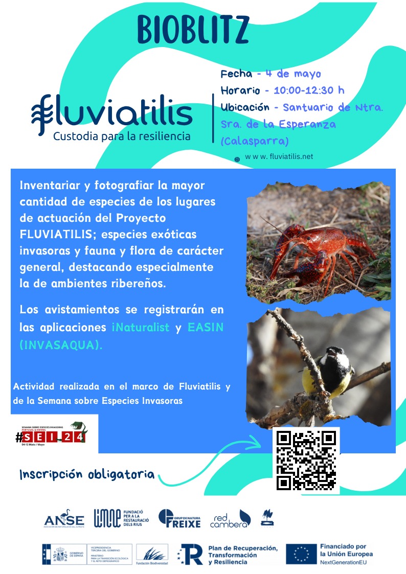 🔵ACTIVIDAD 🔵 🐢🐝🦇Bioblitz en el río Segura con el proyecto Fluviatilis el próximo sábado 4 de mayo. ¡Apúntese! #fluviatilis @FBiodiversidad #proyectosPRTR #planderecuperacion #nextgenerationeu @RedNatura2000