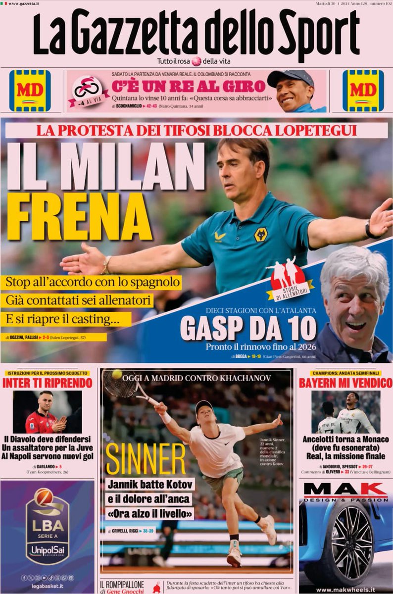 #GiornaliSportivi #30aprile #rassegnastampa #edicola #EdicolaKarda
#UCL #BayernReal #BorussiaPsg
#SerieA #Inter #campioniditalia #IM2Stars
#Superlega #Volley #sirsafetyperugia
#Calciomercato
#LBA #LBF #LNP #Playoff #Playout
#SerieBKT #ternanacalcio
#SerieCNow #Perugiacalcio