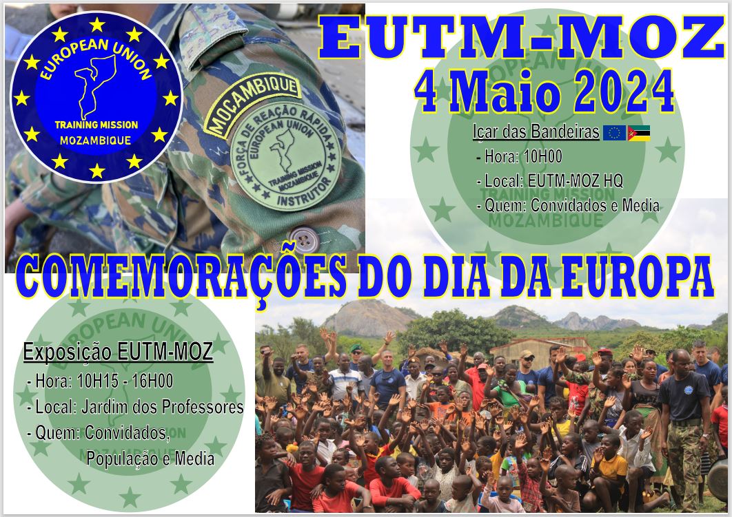 Join us celebrating Europe's Day! 🇪🇺 🥳
Next Saturday, 4th of May, from 10H15 until 16H00, #EUTMMOZ will celebrate #EuropeDay2024! 👏
We'll have expositions, demonstrations and activities for children, in Jardim dos Professores, close to Acácias, in Maputo! 👌
@eu_eeas @EUinMoz