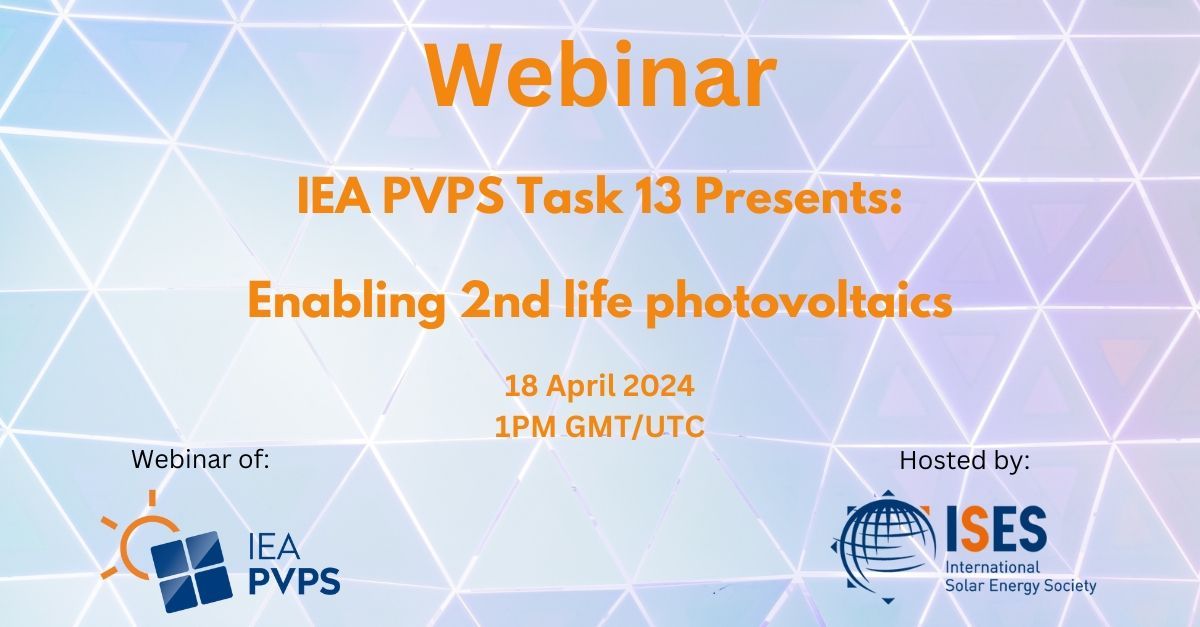 Thank you to those who attended the 'Enabling 2nd Life for Photovoltaics' webinar, co-hosted with IEA PVPS Task 13 and ISES. For those unable to join, we invite you to view the presentations and recording available on our website 🔗  buff.ly/44jJ0dO 

#SustainablePV #PV