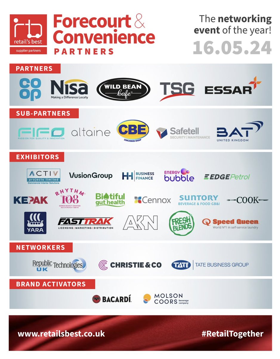 We’re excited to share an incredible line up of participating suppliers for our 10th anniversary event!

#RetailTogether #Retail #Fuel #RetailTechnology #FoodService