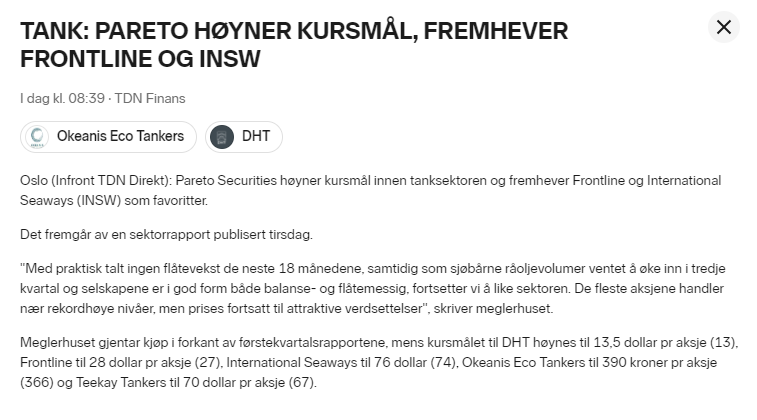 #Tankergang $fro $oet $insw etc. Pareto raise TP on many tankers