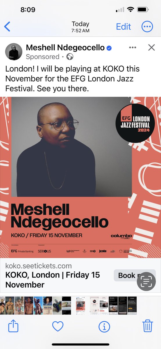 I’m excited to witness Meshell live again #LiveMusic 🎵 @KOKOLondon #EFGLondonJazzFestival @OfficialMeshell - oh my days. Moist with anticipation. Bringing friends as a treat because they 💜 your music but not seen U live. Yet.