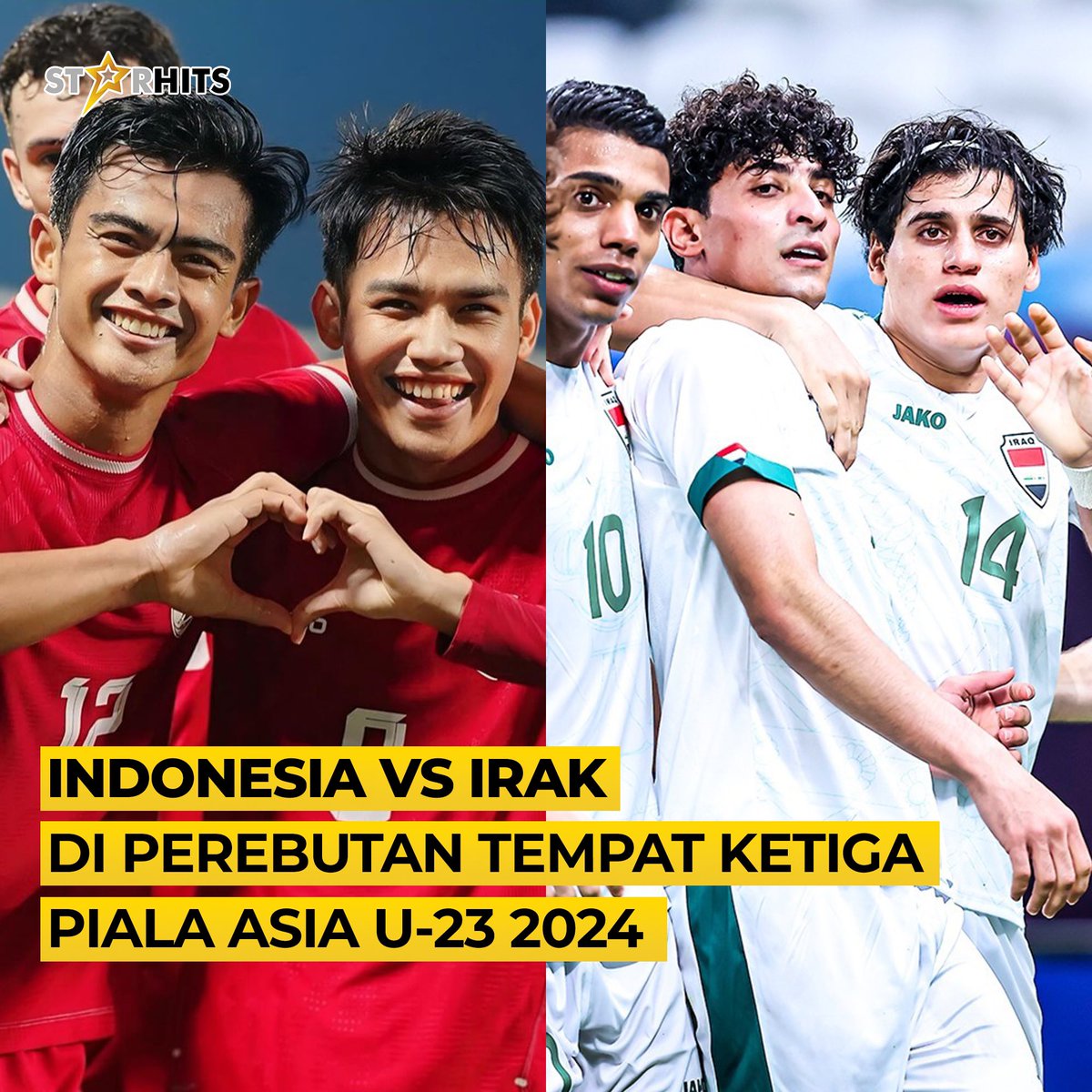 JADWAL Timnas Indonesia U-23 vs Timnas Irak U-23 di perebutan posisi 3 Piala Asia U-23 2024 sudah dirilis. Rencananya, laga ini akan dilangsungkan di Abdullah bin Khalifah Stadium pada Kamis, 2 Mei 2024 pukul 22.30 WIB. — Nantinya, tim yang finis di posisi empat Piala Asia U-23