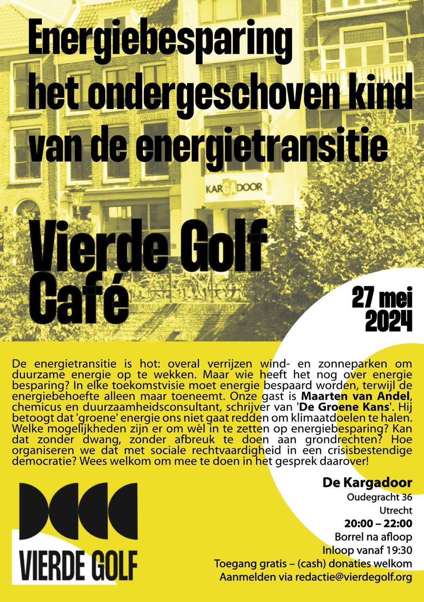 Wie heeft het nog over energiebesparing? #energietransitie Kom naar ons Vierde Golf Café op maandagavond 27 mei in Utrecht. Geef je op via redactie@vierdegolf.org vierdegolf.org/2024/04/28/vie…