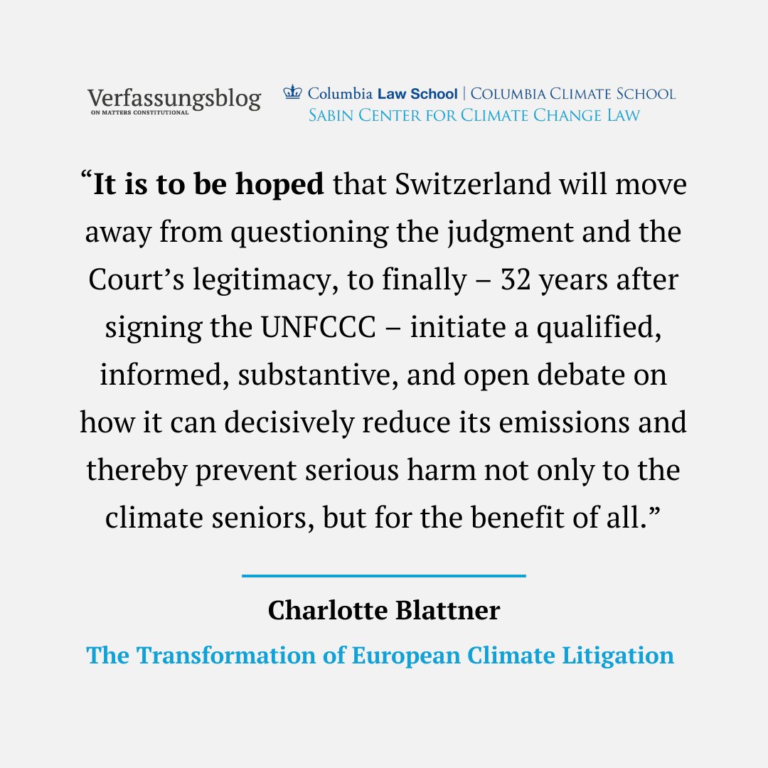 Is the ECtHR's recent climate ruling a 'dangerous judgment' that disregards the separation of powers? CHARLOTTE BLATTNER (@ch_blattner) on the Swiss criticism of the KlimaSeniorinnen ruling and judicial oversight in questions of climate law and policy. 👉 verfassungsblog.de/separation-of-…