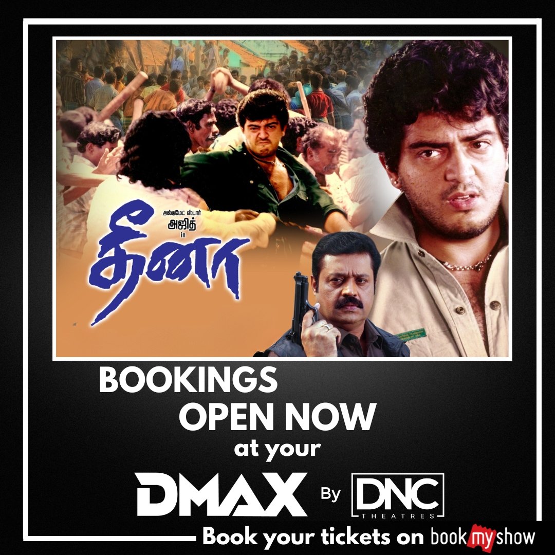 Get ready to witness the Vintage Thala #AjithKumar join the grand celebration for #AjithKumar Birthday Experience at Big screen #Dheena movie bookings open now at your #DMAXbyDNCTheatres Book your tickets on #Bookmyshow #AjithKumar #ThalaAjithkumar #DheenaReRelease #Dheena
