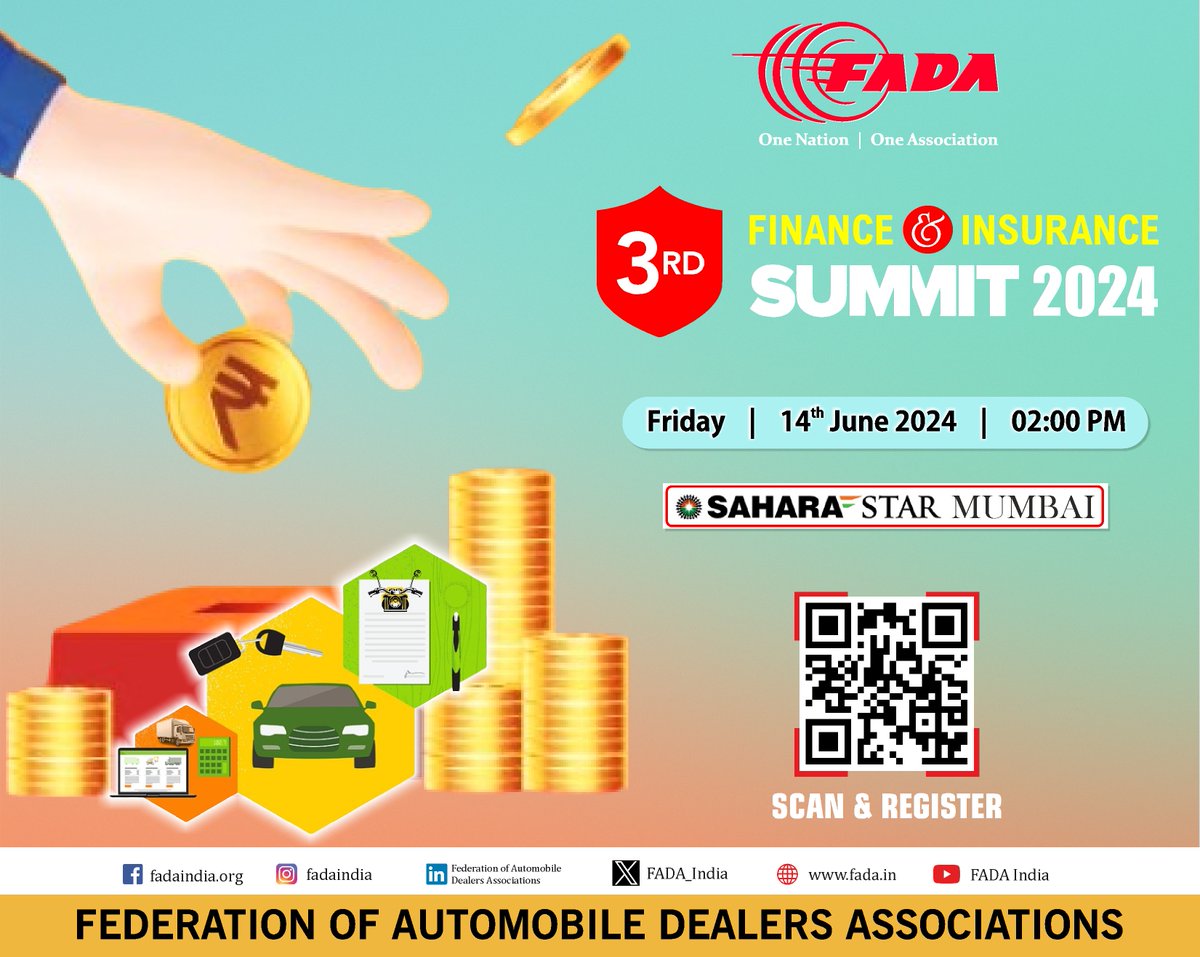 Join us at the 3rd Finance & Insurance Summit 2024, where industry leaders converge to share revolutionary insights and strategies.

🗓️ Date: 14 June 2024
📍 Location: Sahara Star, Mumbai
🔗 Register Now: forms.gle/LiYHdfFCdYaGE1…

#3FinanceandInsurance #Summit #FADASummit2024