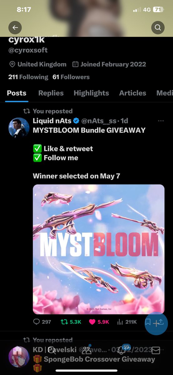 cyroxsoft's tweet photo. @nAts__ss If I win it’ll be my first skin https://t.co/3vArlwUmOr