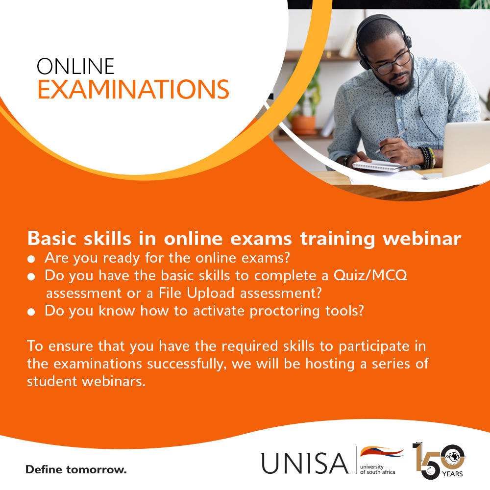 Reminder: Basic skills in online exams training webinar at 11:30am, Tuesday, 30 April 2024 on bit.ly/adovh2024 #Unisa150