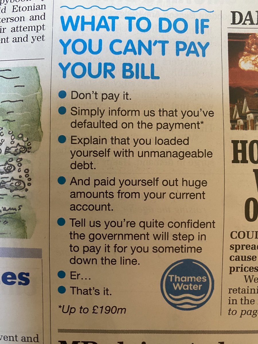 'What to do if you can't pay your bill' advice from Thames Water and Private Eye.