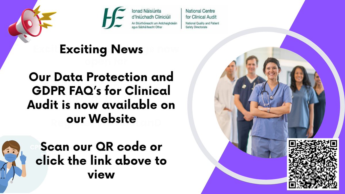 We are thrilled to announce that the new Data Protection and GDPR FAQs for Clinical Audit is now live on the NCCA website! 📊💻 Scan the QR code below or click 👉assets.hse.ie/media/document… #clincialaudit #gdpr