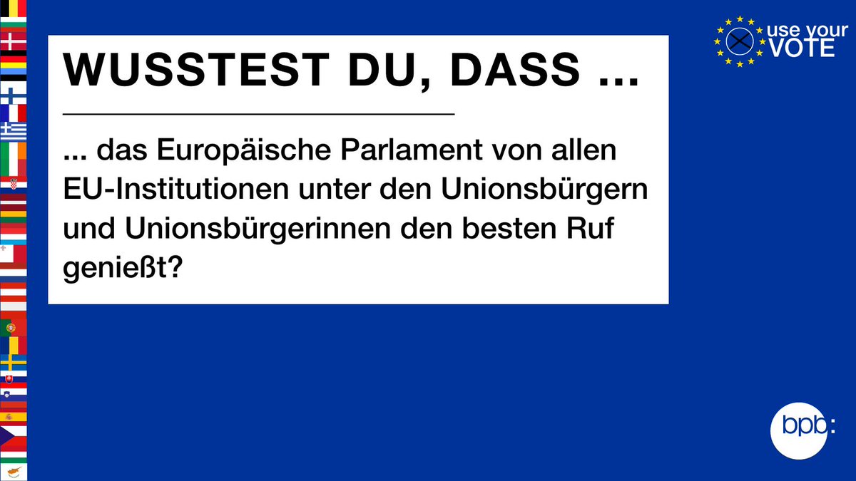 Am 9. Juni 2024 wird das Europäische #Parlament zum zehnten Mal gewählt. Die einzig direkt gewählte Institution der #EU hat über die Jahre hinweg immer mehr an Bedeutung gewonnen. Wie steht es aktuell um die öffentliche Unterstützung der EU? Mehr unter: bpb.de/546175.