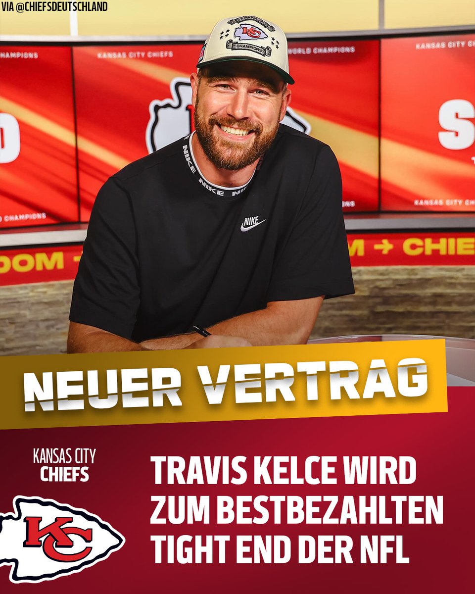 $34,25 Millionen kassiert er damit! 🔥 @tkelce unterschreibt einen neuen 2-Jahresvertrag, der quasi eine Gehaltserhöhung ist. Er bekommt $4 Mio. mehr und beendet die Gerüchte um ein Karriereende.