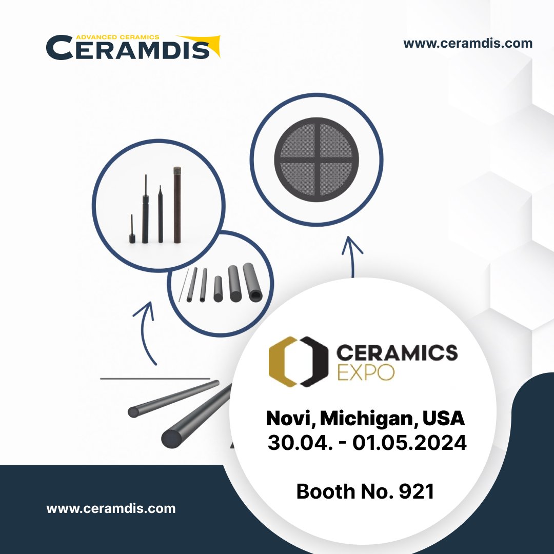 🌟 Exciting News from Ceramdis! 🌟

📅 Mark Your Calendars: April 30 - May 1, 2024
📍 Where to Find Us: Ceramics Expo, Novi, USA, Booth No. 921

#Ceramdis #CeramicsExpo2024 #AdvancedCeramics #Innovation #SustainableManufacturing #TechnicalCeramics #NoviEvents
