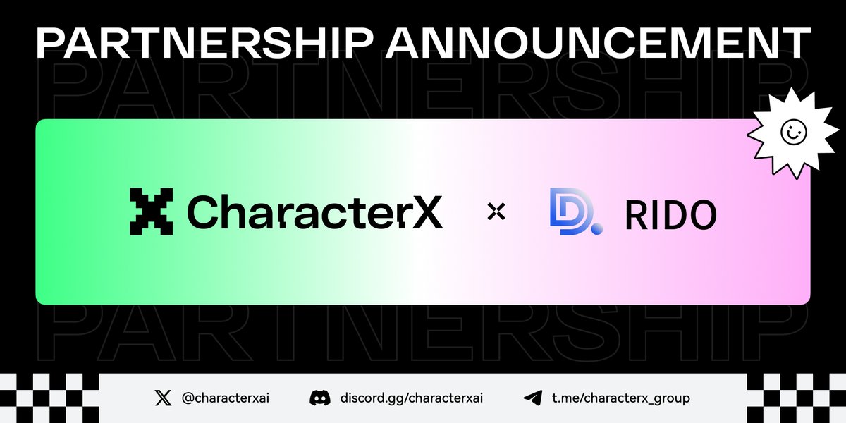 🤝 #CharacterX is thrilled to announce our partnership with @rido_crypto!

💡 RIDO is revolutionizing the data industry with its innovative protocol, designed to empower users while safeguarding their privacy. By facilitating the secure sharing and trading of user data, RIDO…