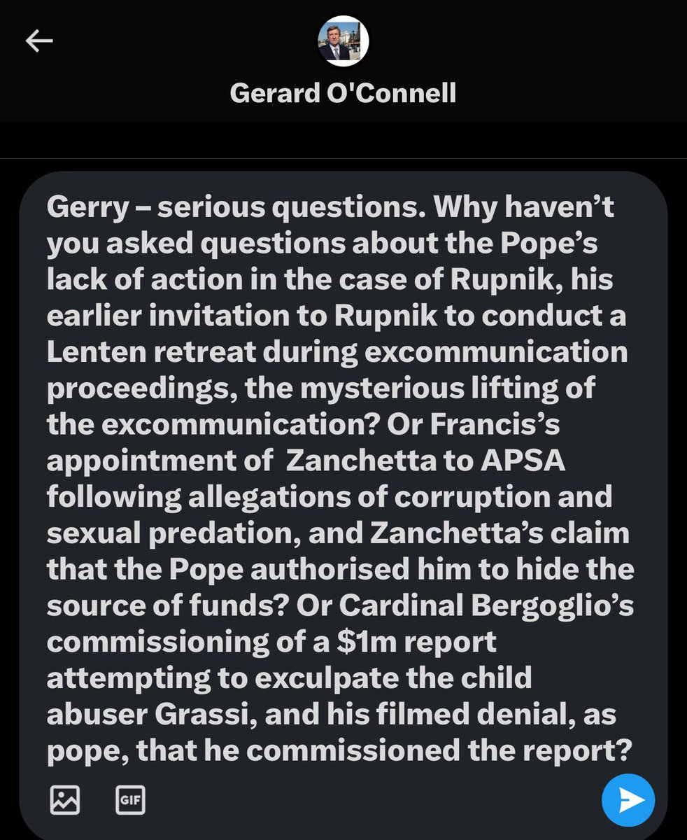 Vatican correspondent of @americamag, Gerard O’Connell, follows me on X. So I asked him why he wasn’t investigating scandals involving the Pope. No answer from @gerryorome.