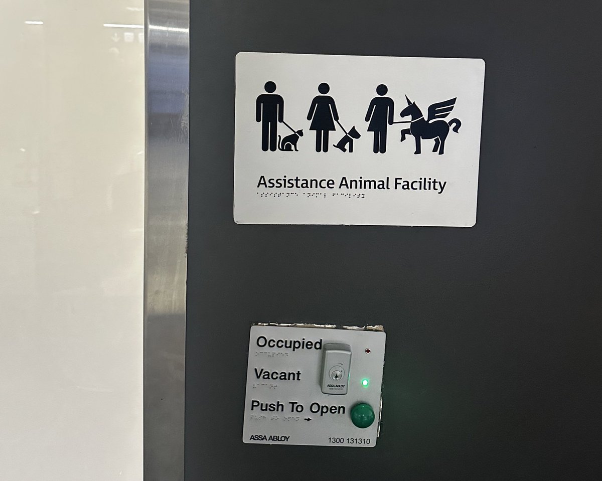 Even the Assistance Animal Facilities at the airport have gone woke! There is no such thing as a unicorn, it’s just a horse with a horn on its head.