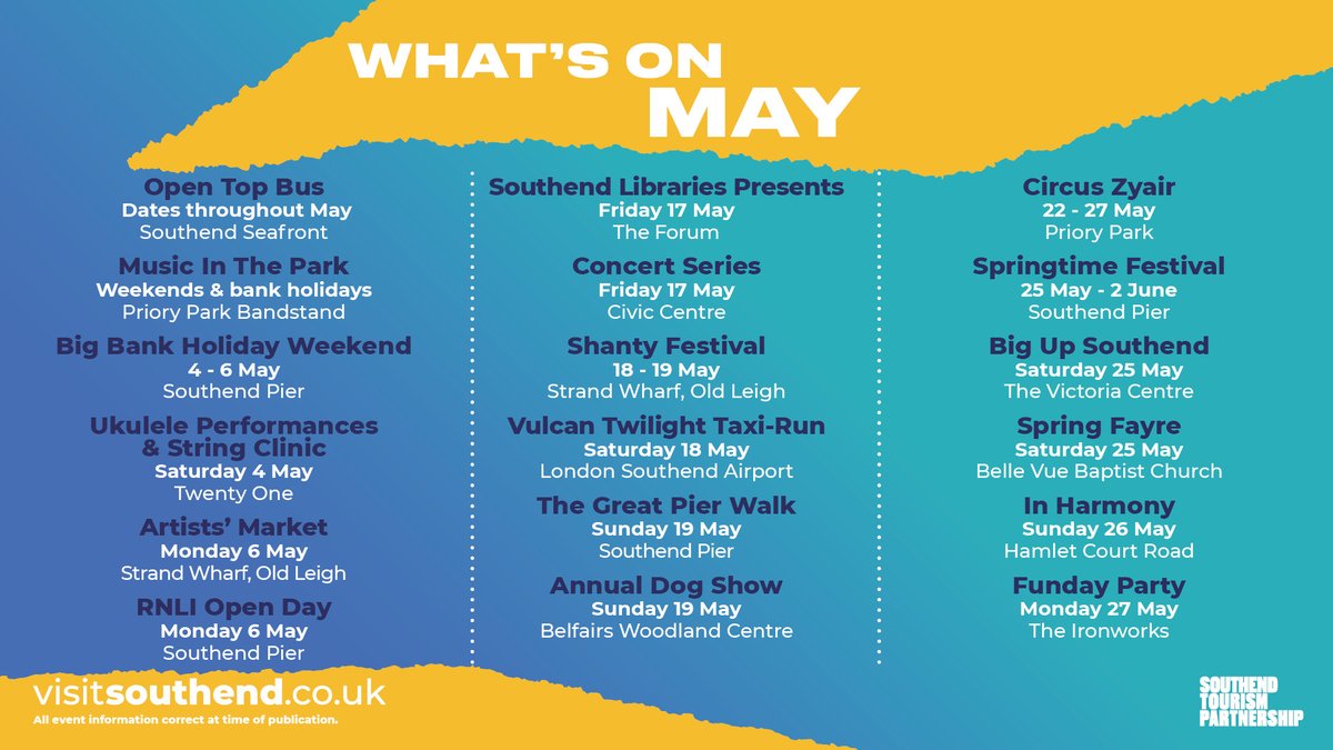 WHAT'S ON MAY 🎉🎉 Spring is well underway, the days are getting warmer and Southend has some great events to look forward to this May! Check them out here👇👇 visitsouthend.co.uk/whatson