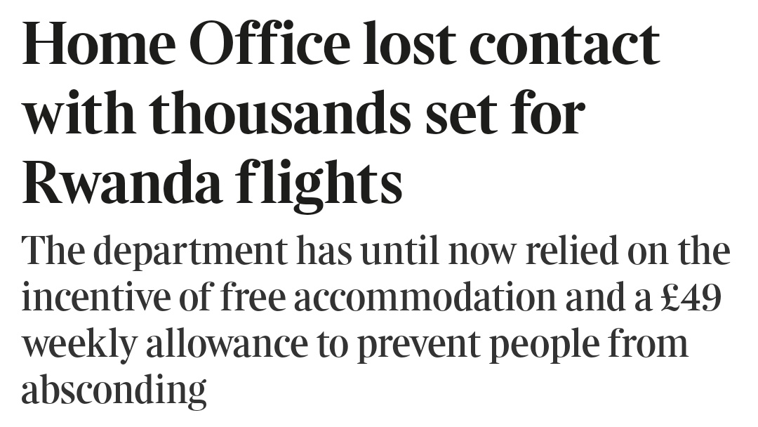 This story is a perfect example of why the govt is so knackered in the polls. Even those who support the Rwanda policy - I don't - will come to associate it with rank incompetence. Within days, we'll hear in focus groups: 'They can't even find the people to put on the planes'