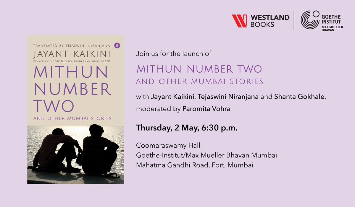 Bombay people come! This Thursday, May 2, I'll be talking to Jayant Kaikini, Shanta Gokhale, Tejawini Niranjana about this lovely book and writing Bombay. It will be amaze, come off!