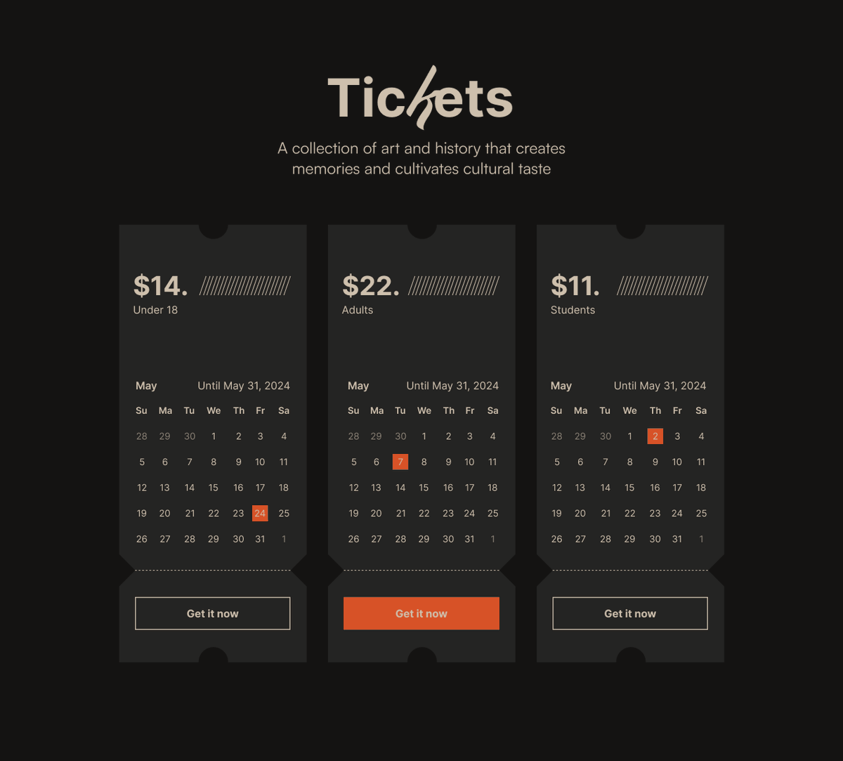 Day 16 of learning web design.  

Today, I created a pricing section for an industrial art museum