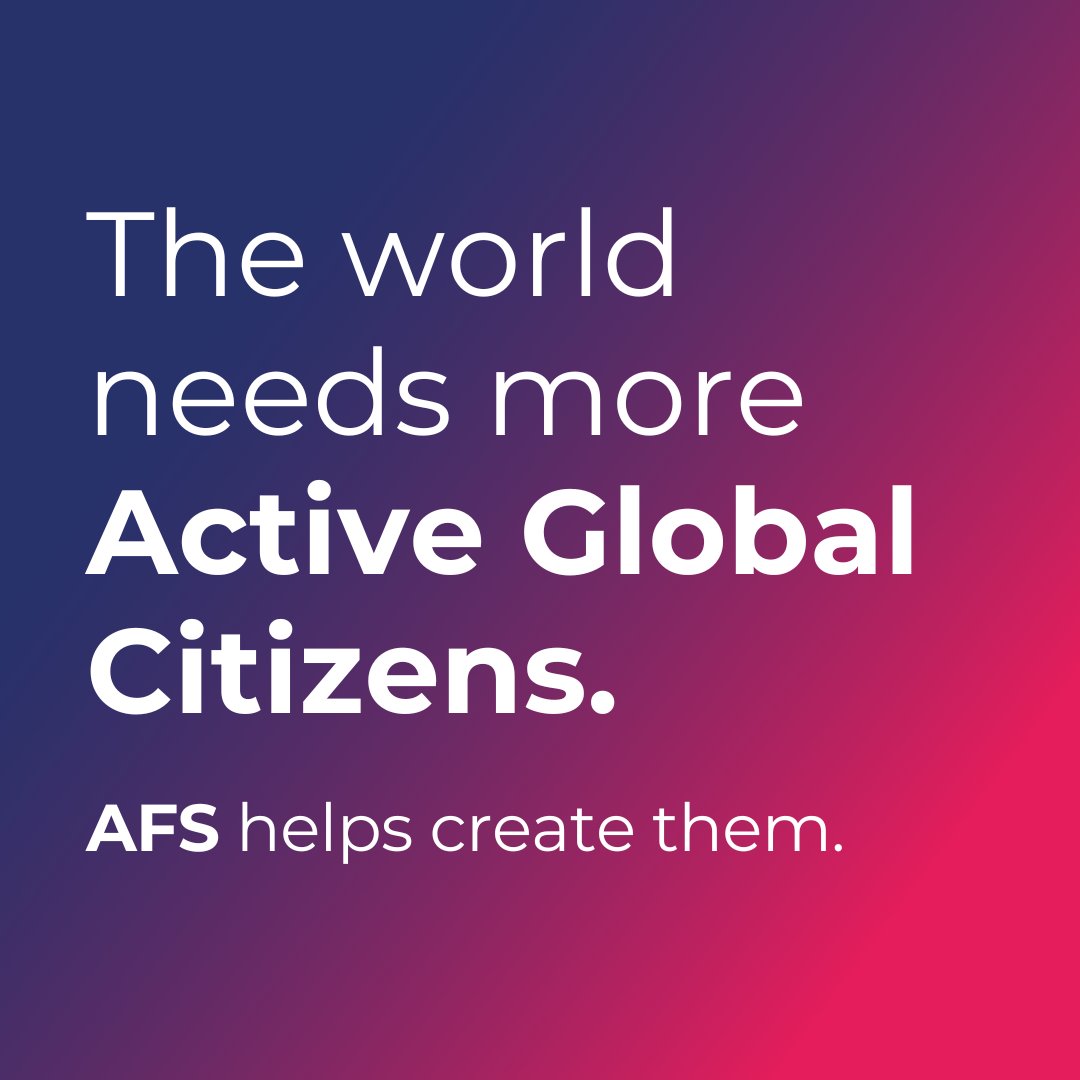 The world needs more Active Global Citizens: AFS helps create them. 

afs.org/about-afs/#afs…

#ActiveGlobalCitizens #AFSEffect #NewStrategy #BuildingABetterFuture