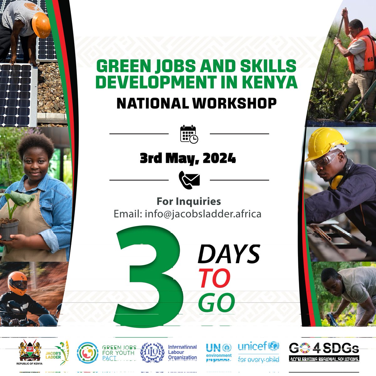 The countdown continues! Only 3 DAYS LEFT!

As we gear up for this incredible opportunity to learn, connect, and make a difference, let's keep the momentum going by sharing our support and spreading the word about this important initiative.
#TwendeGreenKE #Greenjobs #Greenskills