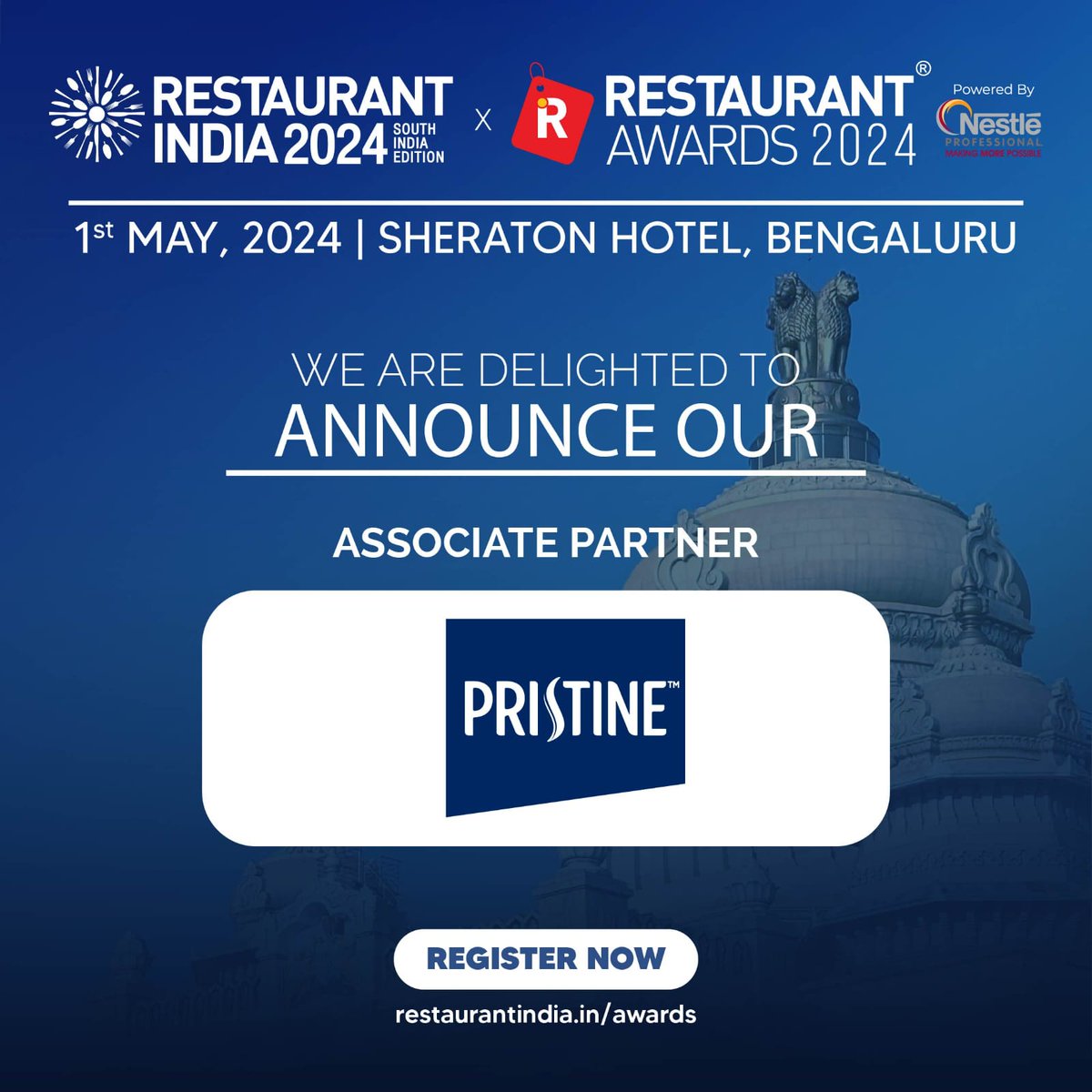 We are delighted to announce Pristine India as our Associate Partner at Restaurant India 2024 South India Edition x Restaurant Awards 2024 1st May 2024, Hotel Sheraton Grand, Brigade Gateway, Bengaluru Register Now: rb.gy/k3q5yf #RA2024 #FoodAndBeverage #Pristine
