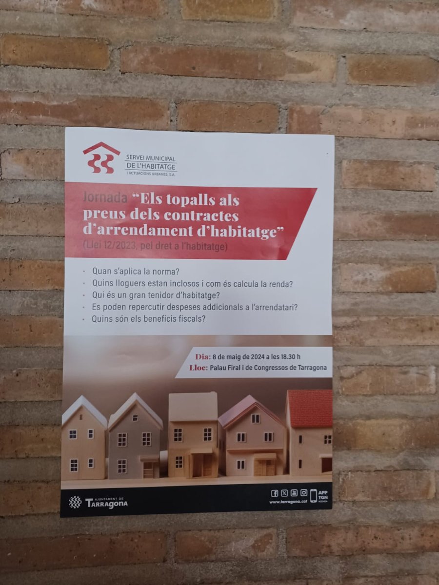 ELS TOPALLS DEL LLOGUER 🏠
El proper 8 de maig vine a la xerrada “Els topalls dels preus dels contractes d’arrendament d’habitatges”. 
📅 8 de maig
⏰18.30h
📍Palau Firal i de Congressos de Tarragona
#palautgn #tarragona #preudellloguer #smhausa #habitatge
