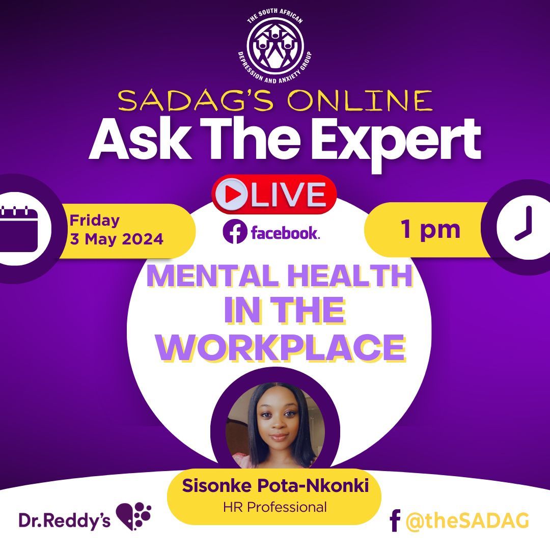 Please join us this coming Friday, the 3rd of May to talk about Mental Health in the workplace with Sisonke Pota-Nkonki an HR Professional. Tune in on our Facebook Page at 1pm, engage, and ask questions. See you there !!! #AskTheExpert #MentalHealth #Workplace
