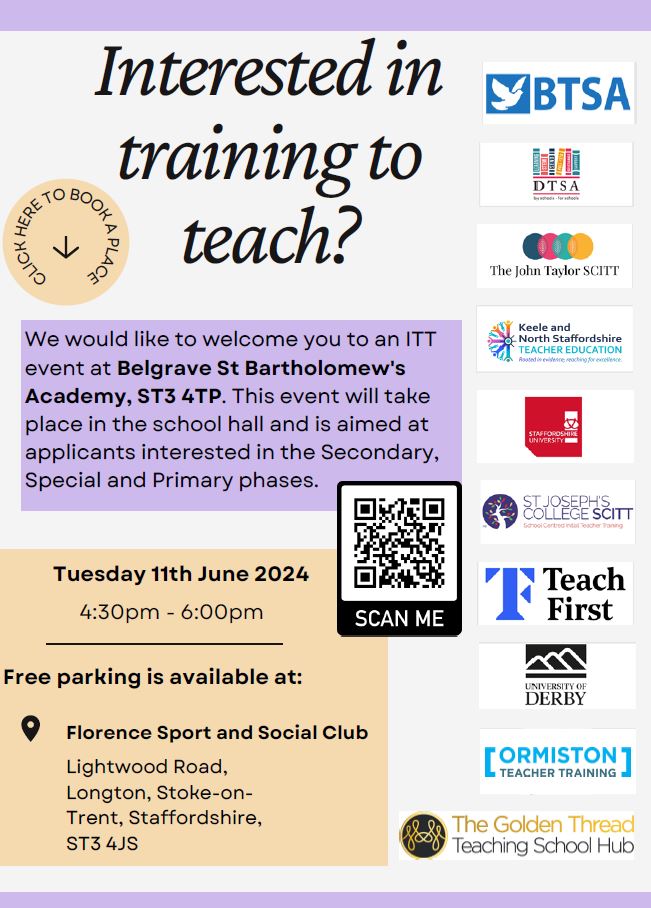 Thinking about a career in teaching? Join us at our next recruitment event on Tuesday 11th June 2024 @BelgraveAcademy #getintoteaching