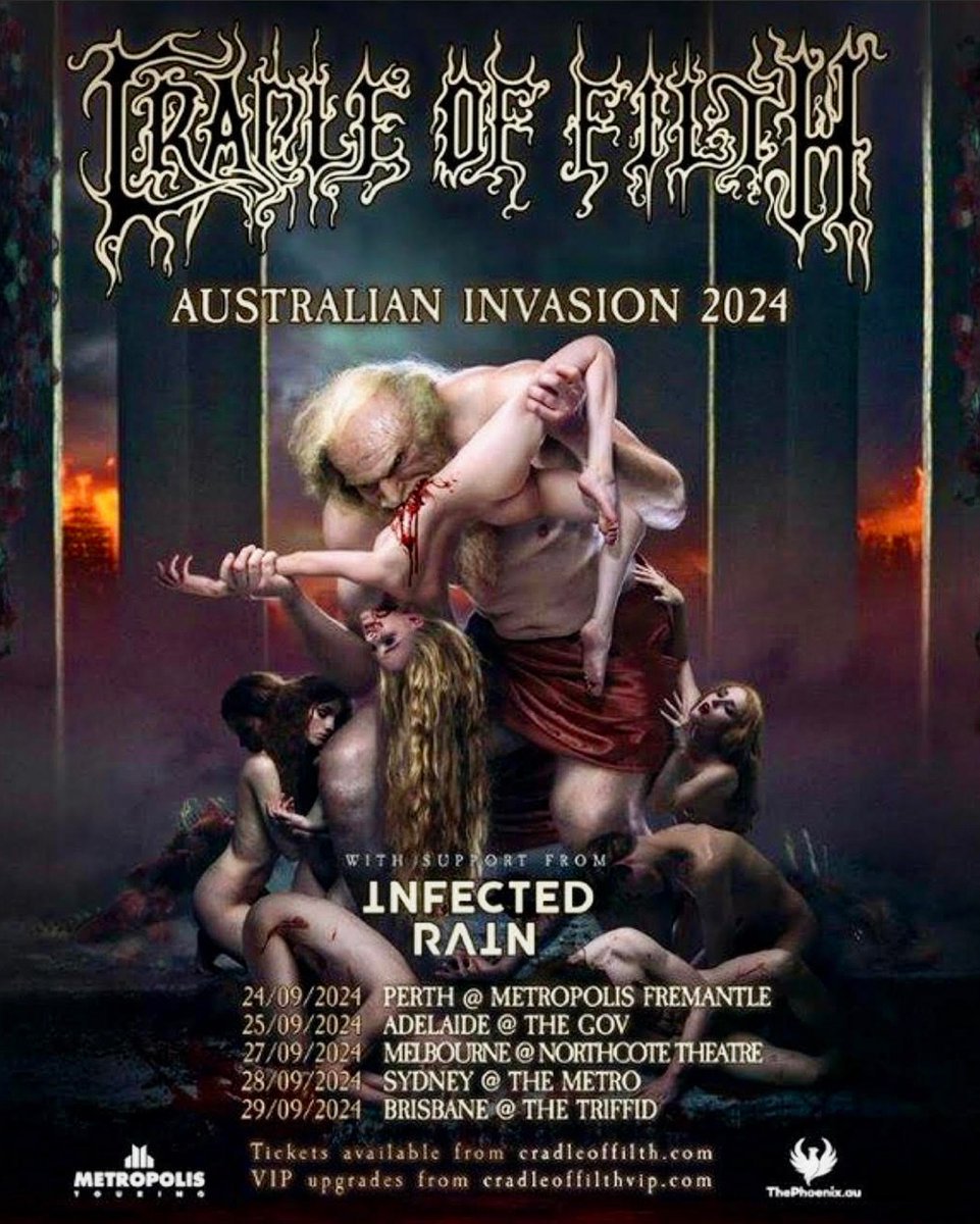 Legendary @CradleofFilth will be supported by labelmates @InfectedRain on their Australian tour! 🤘