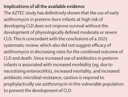 New #openaccess RCT: Azithromycin therapy for prevention of chronic lung disease of prematurity @AZTEC_Trial

Prophylactic use of azithromycin did not improve survival without development of physiologically-defined CLD

tinyurl.com/5fuaeeav