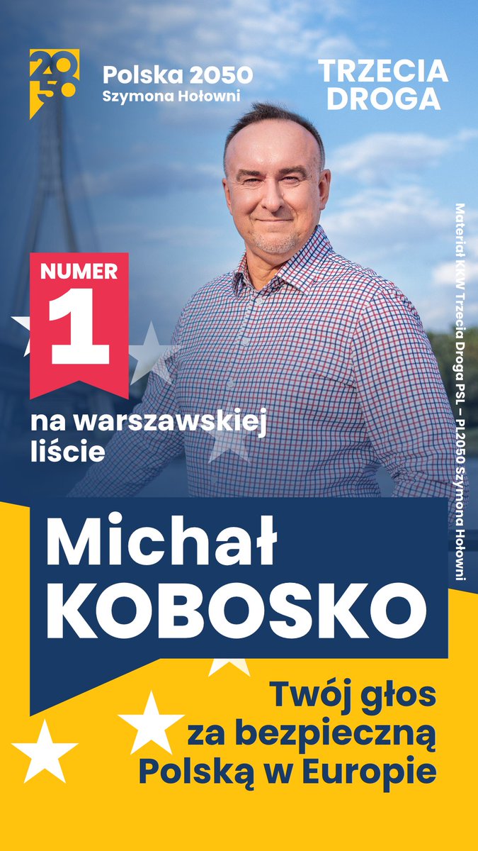 Już oficjalnie: startuję w wyborach do Parlamentu Europejskiego. Jestem jedynką na warszawskiej liście Trzeciej Drogi (okręg nr 4). @PL_2050