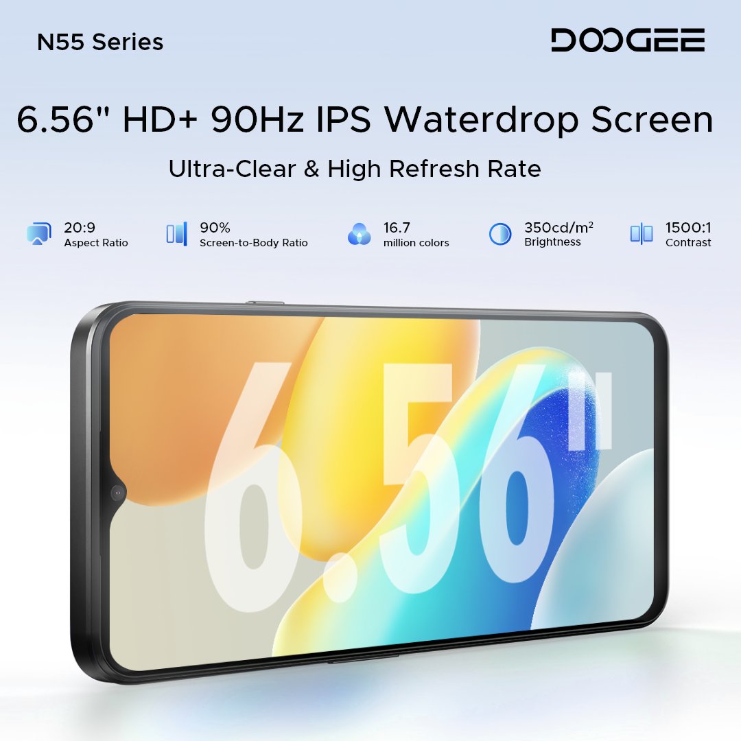 Get ready to be dazzled by its 6.56' HD+ 90Hz IPS Waterdrop Screen of #DoogeeN55Series. Say hello to crystal-clear visuals and ultra-smooth scrolling now!🎬✨

Learn more & pre-order:
Doogee N55: bit.ly/3y16d8D
Doogee N55 Pro: bit.ly/44hFKzP