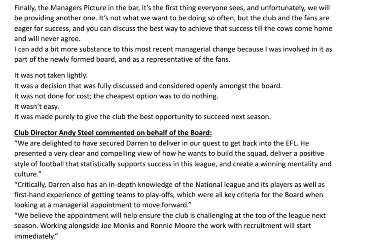 🔵 A statement from @Hart1908’s John Pearson who is a member of the board…. Says the board was involved in the decision to part ways with Kevin Phillips. Says it wasn’t the cheap option, and states it was done to give the club chance to “succeed next season.” Thoughts Poolie?