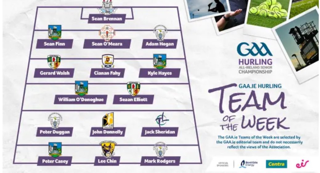Congratulations to Sean, Kyle, William & Peter on making the GAA.ie Hurling Team of the Week