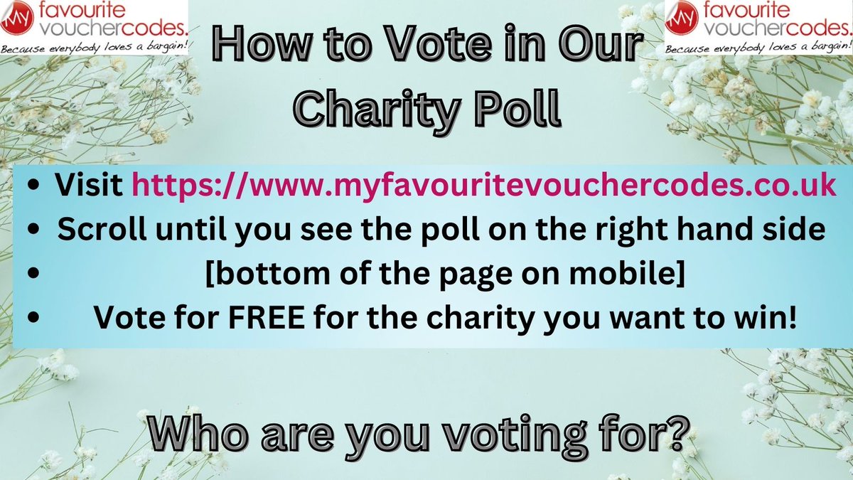 ⏰ Last Chance to Vote! ⏰ Today is the last day to get your votes in for our April charity poll. Have your say and help one lucky charity to win 20% of out profits this month - @GoBeyondCharity @DigiPovAlliance @deafwayorg or @BelEveUK : myfavouritevouchercodes.co.uk